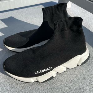 Balenciaga WOMEN'S SPEED RECYCLED KNIT SNEAKER IN BLACK/WHITE Size 40